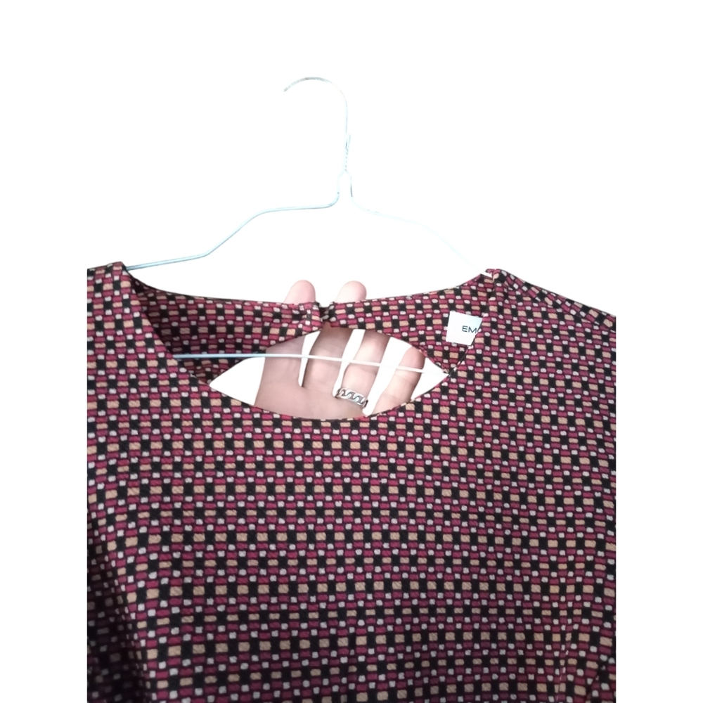 Emma & Michele Belted Peek a Boo Back Midi Dress Long Slve. Multicolor Geo L - Picture 3 of 14